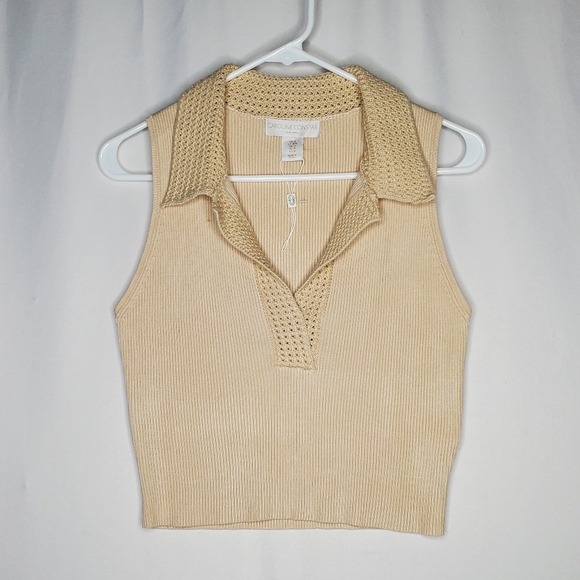 Caroline Constas Top Womens Medium Crochet Collar Ribbed Crop Tank Blouse - Picture 1 of 6